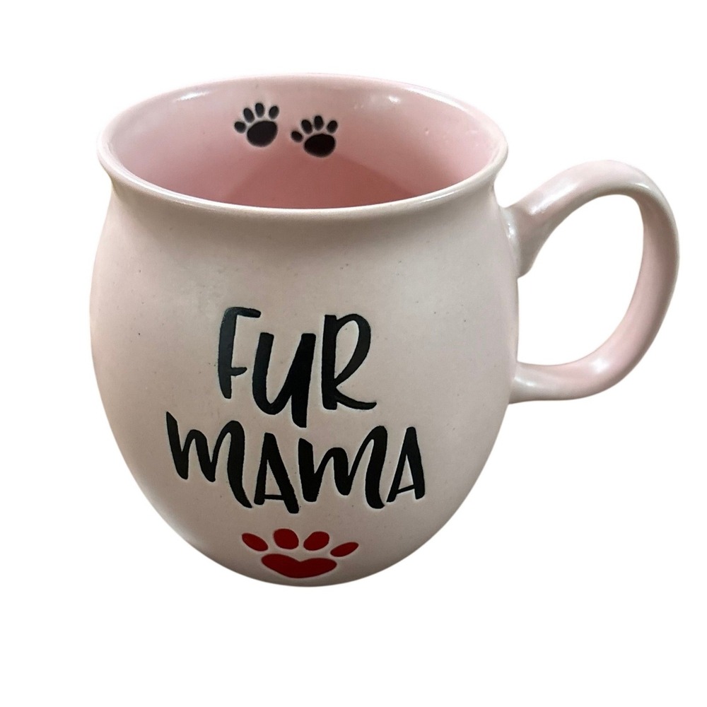PRIMA DESIGN Fur Mama Pink Ceramic Coffee Mug Paw Prints Pet Mom Large 4.5in